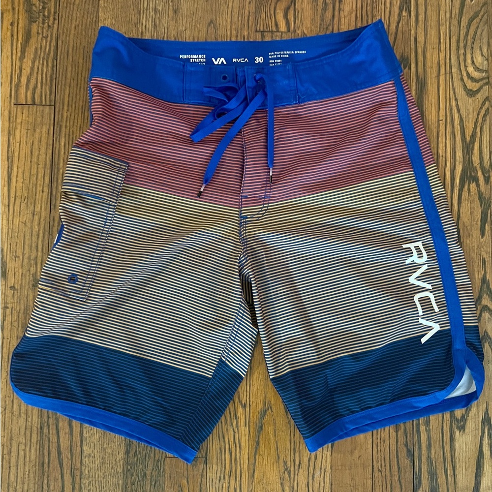 RVCA Men's Striped Blue Board Shorts